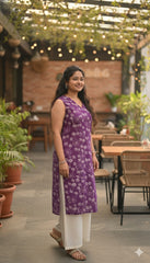 VOILET FLORAL PRINT SLEEVELESS TOP (SU 343)