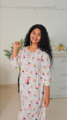 White Kurti Top With Pink & Floral Print ( SU 193 )