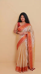 YAMINI🌼TISSUE SILK WITH DARK RED BORDER SAREE (SU 762)