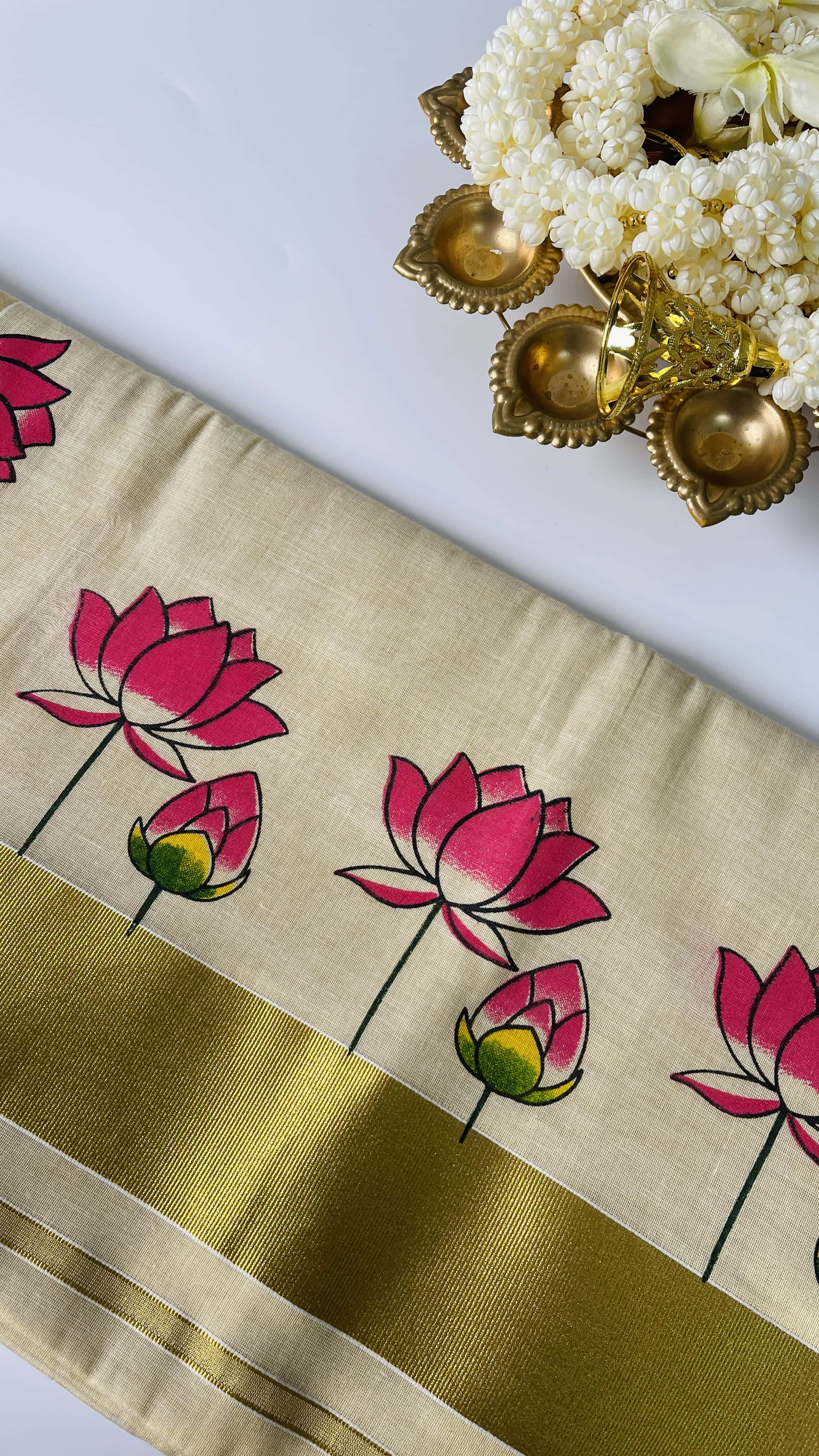Pink Lotus Print Saree