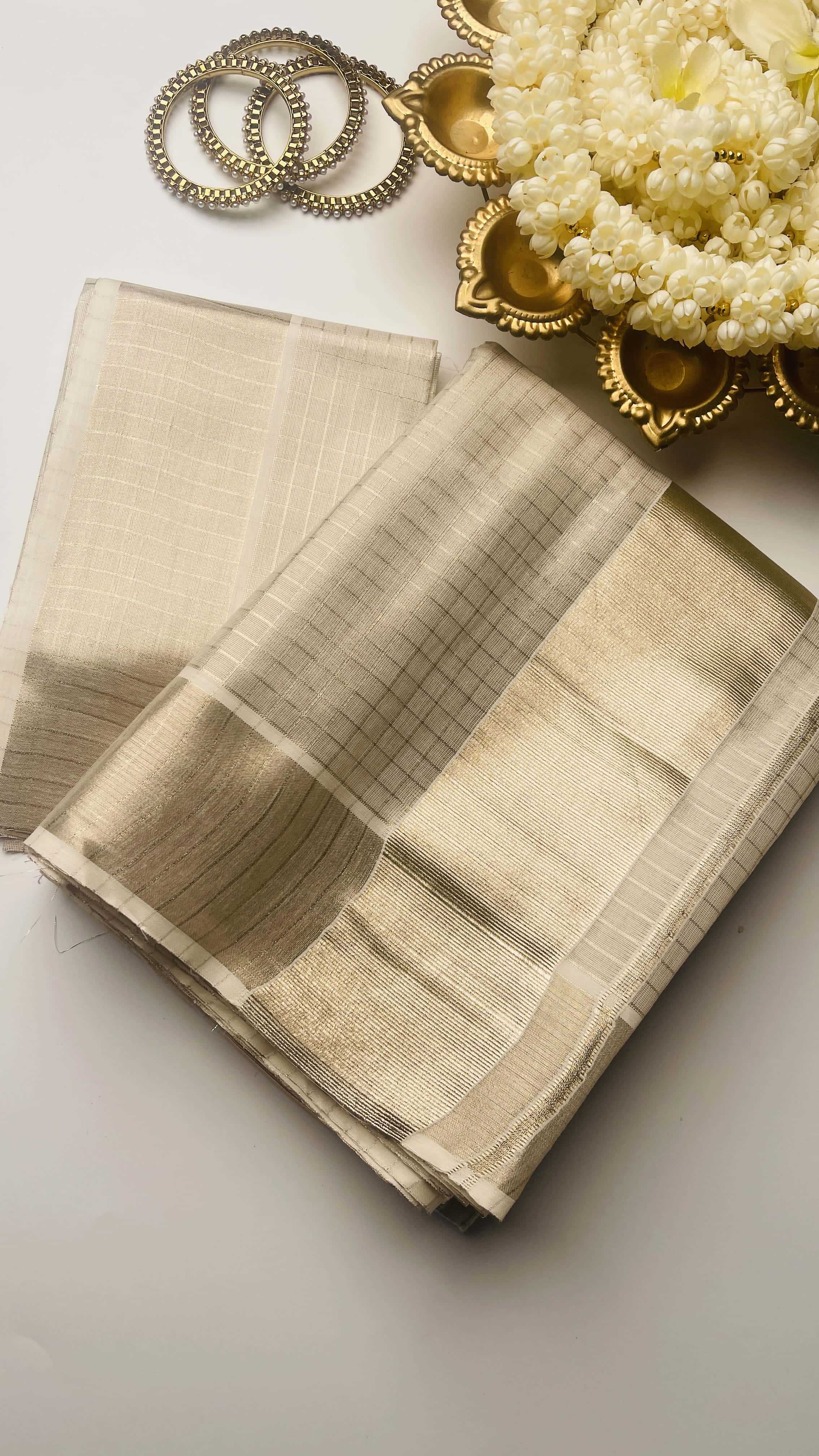 Ready to wear Champagne gold check saree SU 478