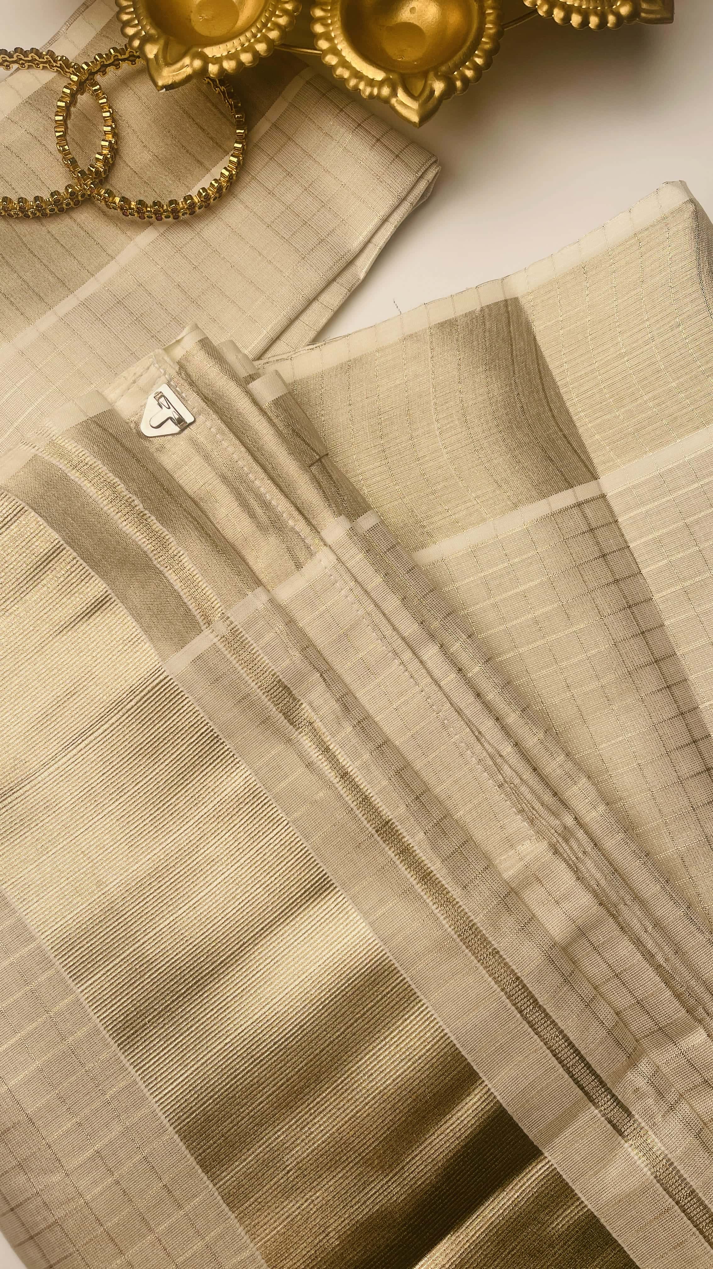 Ready to wear Champagne gold check saree SU 478