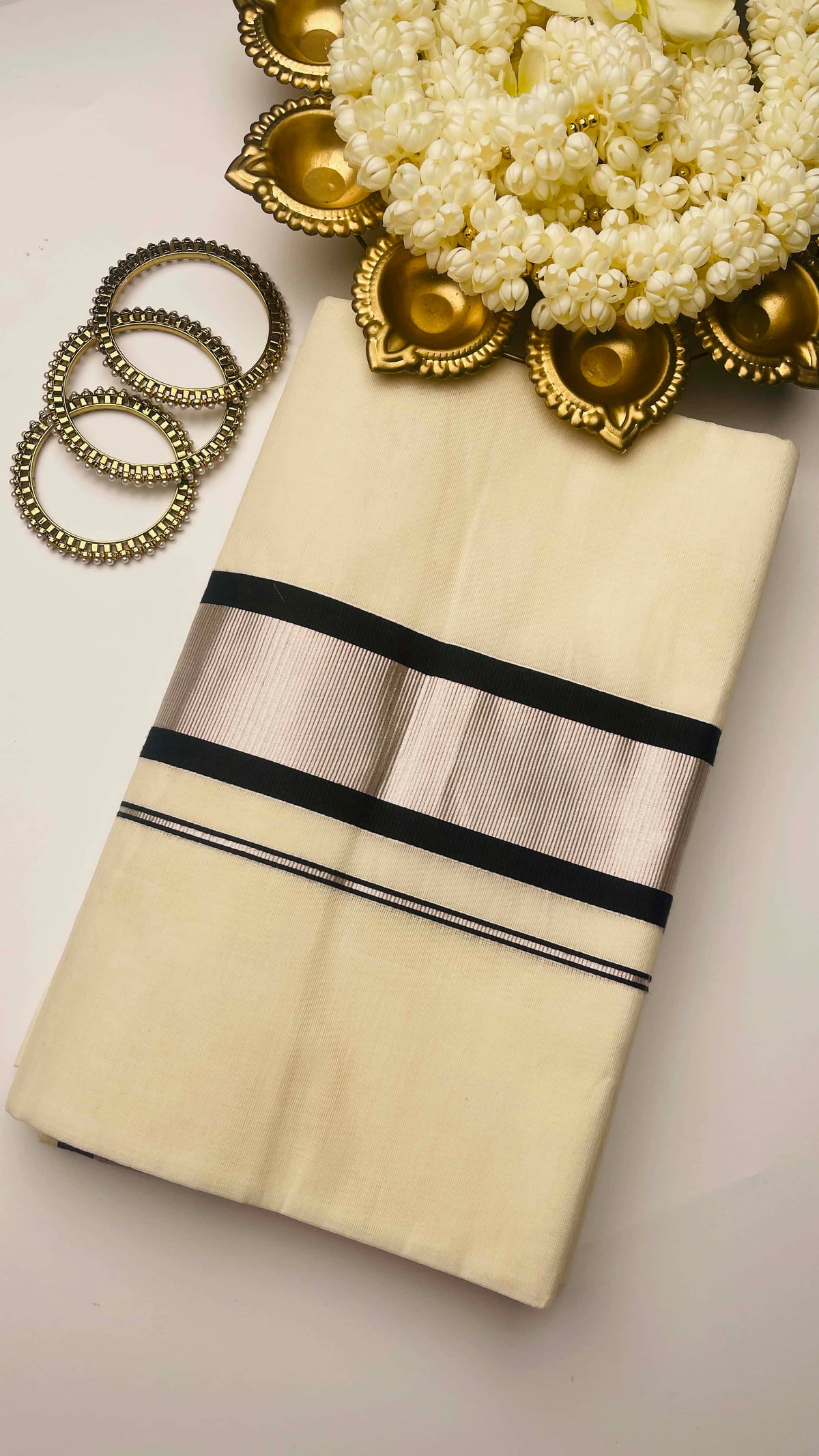 Silver with black set saree