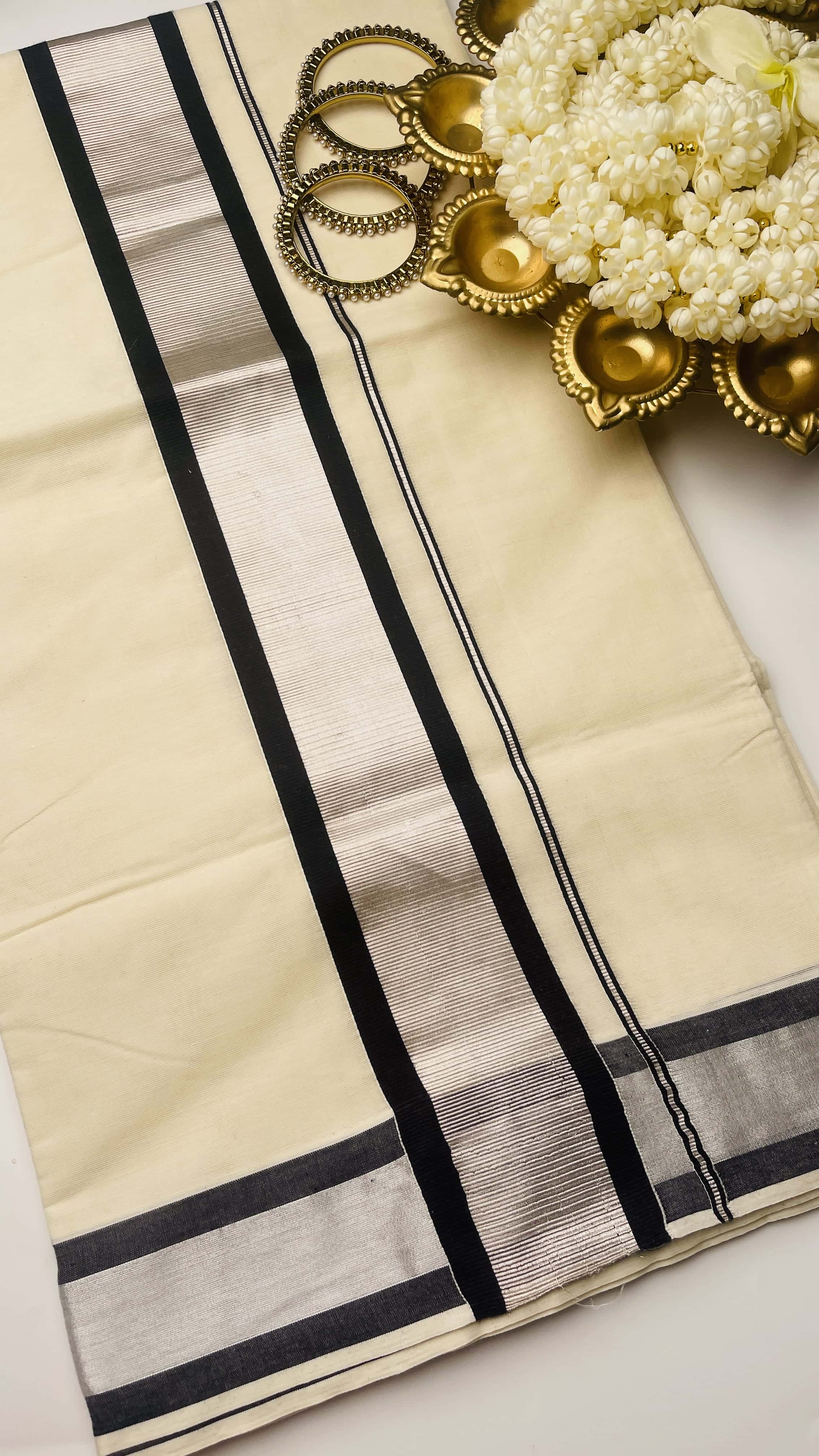 Silver with black set saree