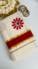 Red round flower print saree