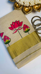 Pink Lotus Print Saree