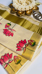 Pink Lotus Print Saree
