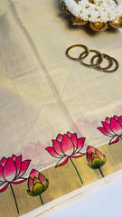 Pink Lotus Print Saree