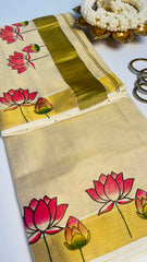 Pink Lotus Print Saree