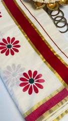 Red round flower print saree