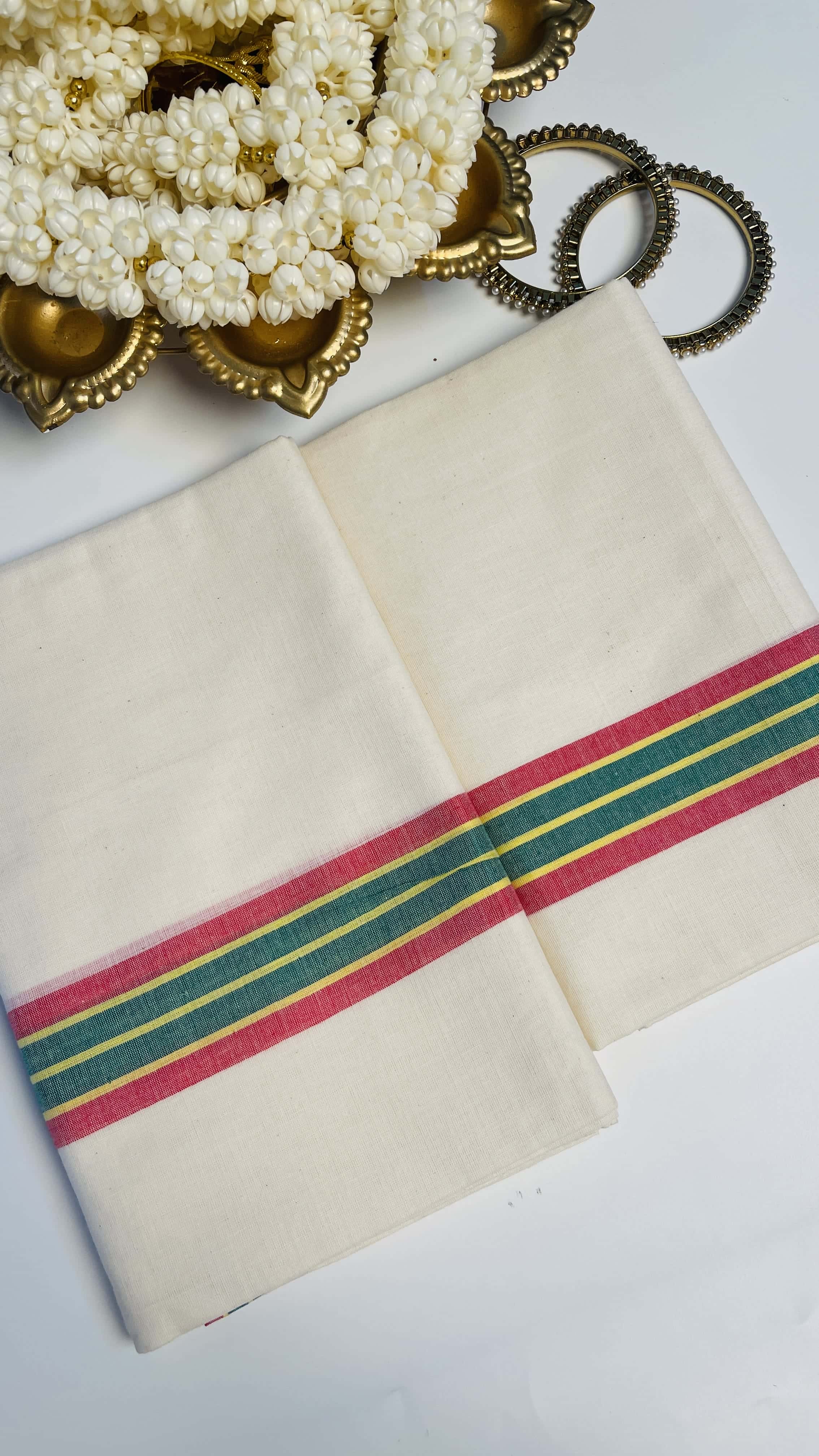 Mulloth set mundu red & green
