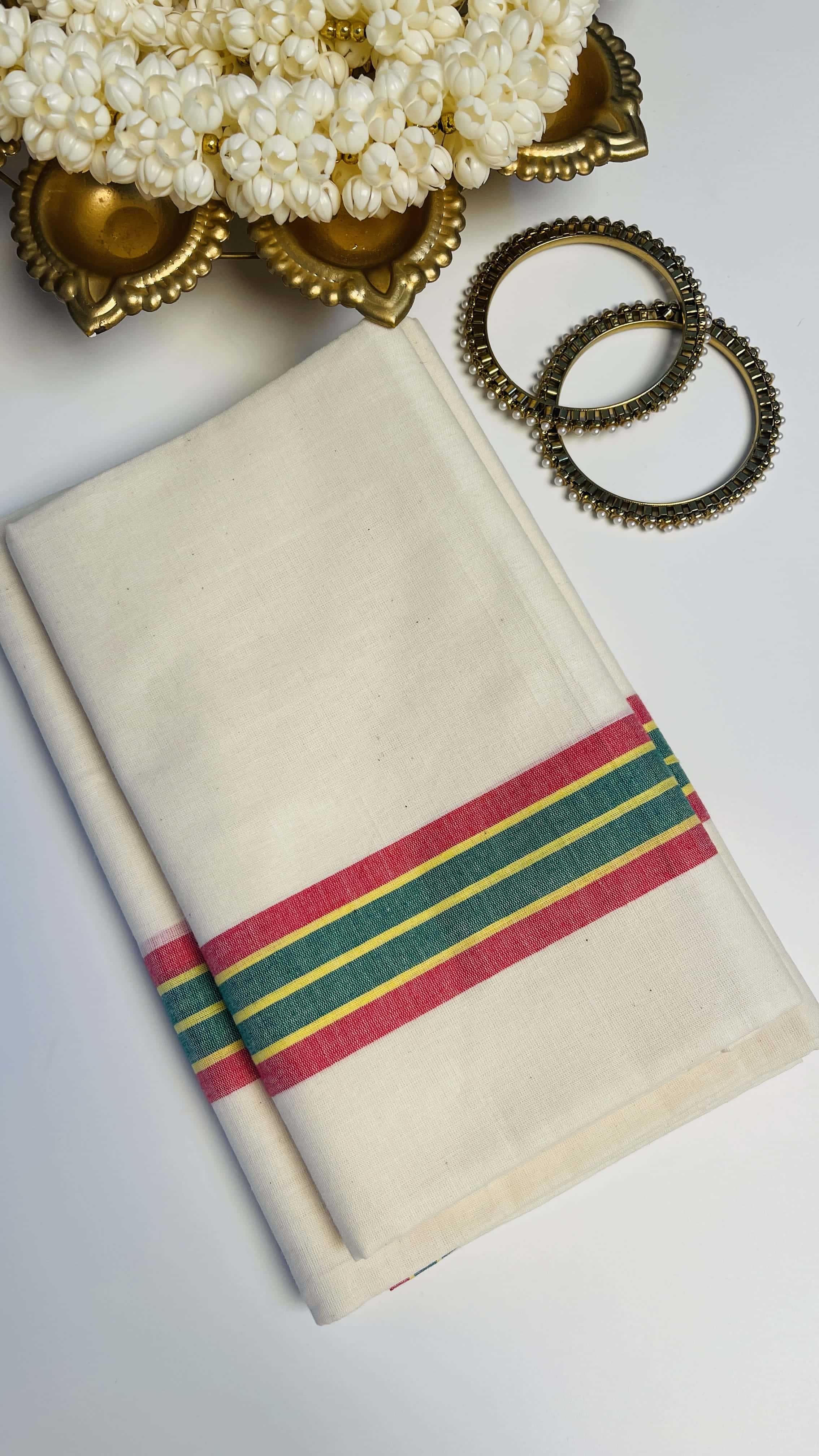 Mulloth set mundu red & green
