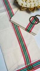 Mulloth set mundu red & green