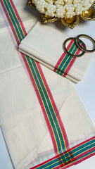 Mulloth set mundu red & green
