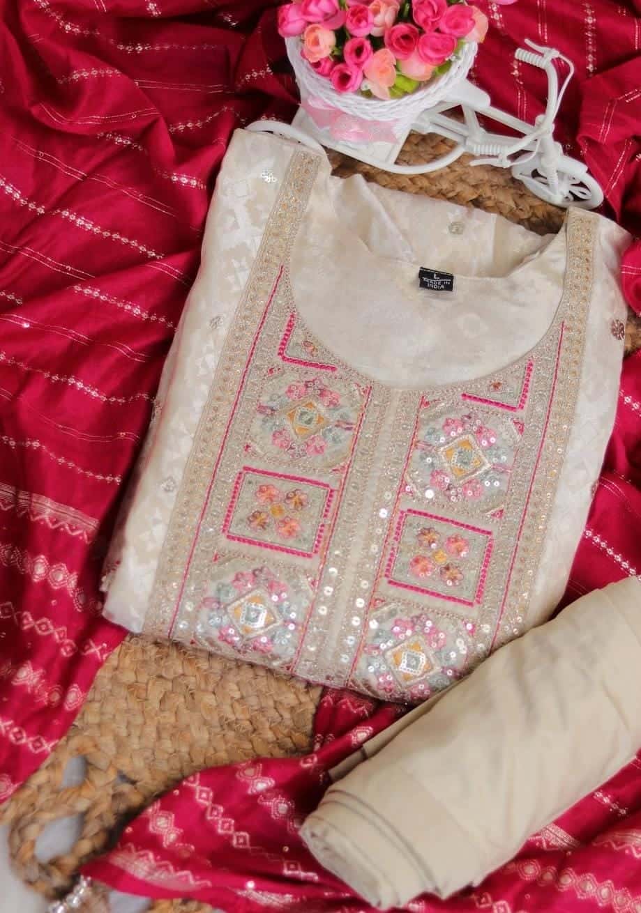 Cream premium salwar suit with Rani pink dupetta