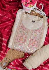 Cream premium salwar suit with Rani pink dupetta