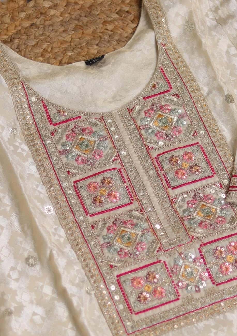 Cream premium salwar suit with Rani pink dupetta