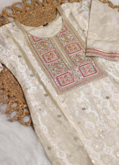 Cream premium salwar suit with Rani pink dupetta