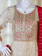 Cream premium salwar suit with Rani pink dupetta