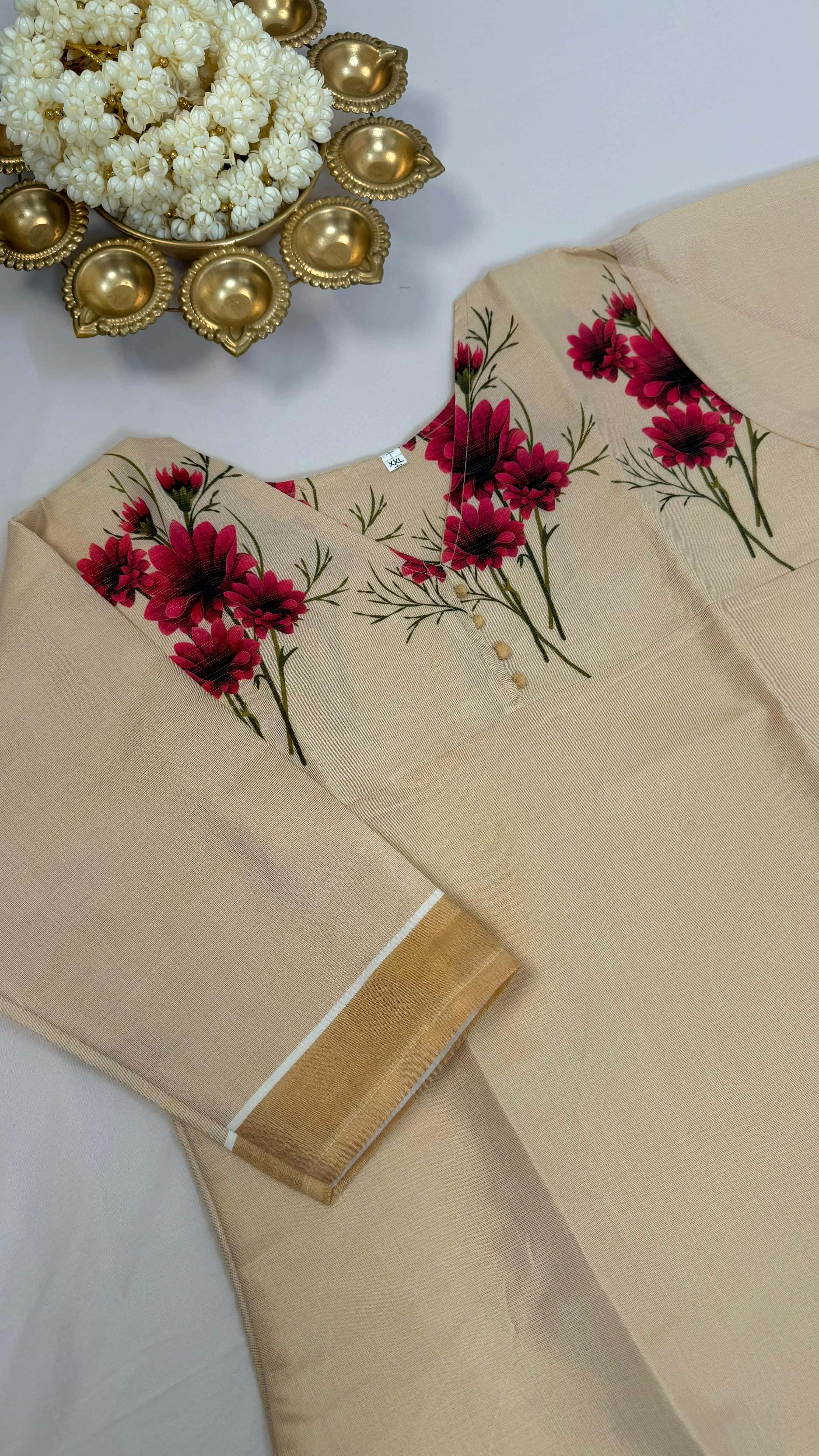 Red floral V neck top