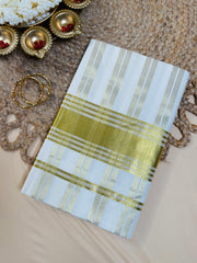 Golden kasavu stripes Cotton Set Saree with Border
