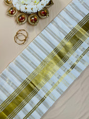 Golden kasavu stripes Cotton Set Saree with Border
