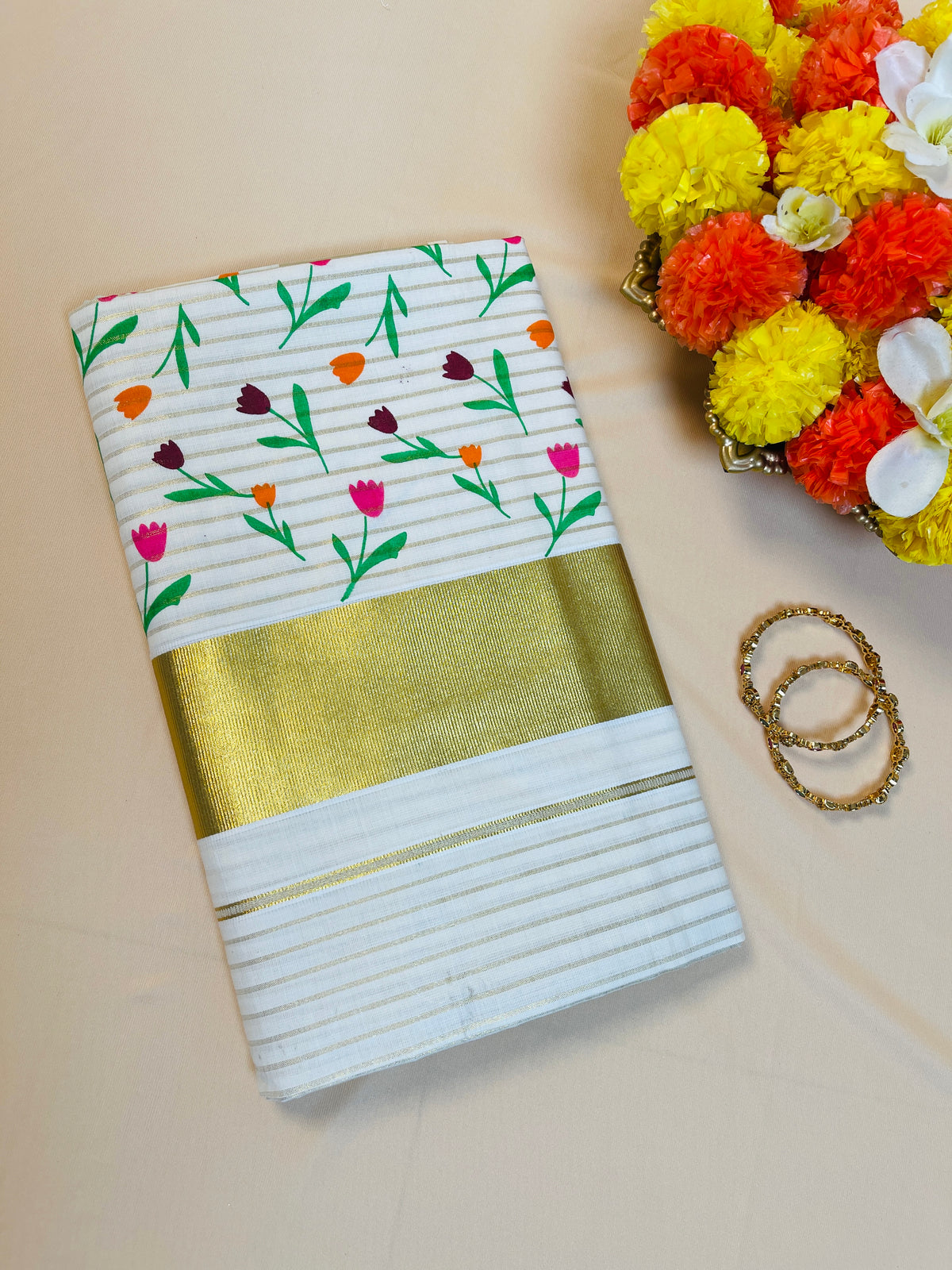 Poonthennal Stripes Set Saree
