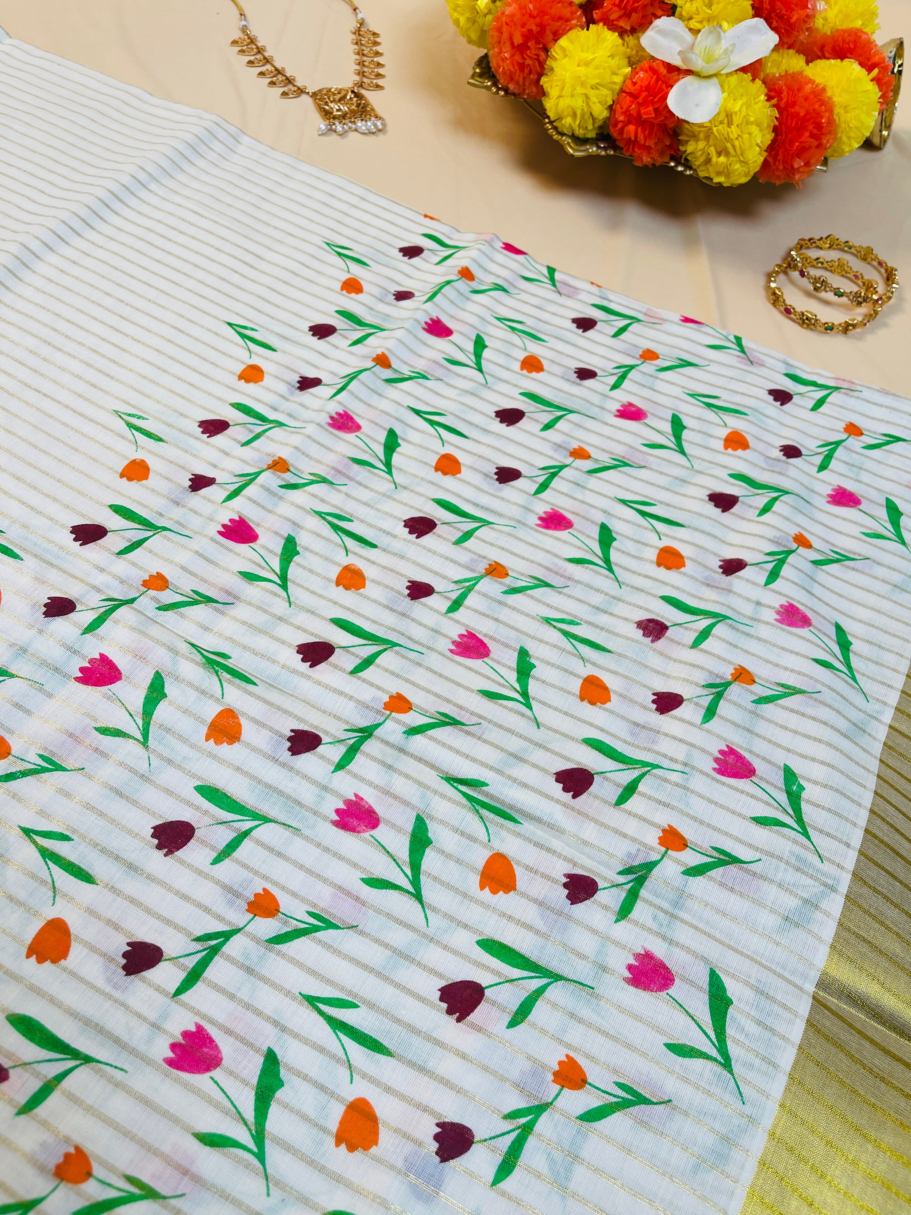 Poonthennal Stripes Set Saree