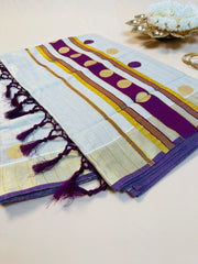 Vadamalli Golden Polka Stripes Tissue Set Saree With Tassels