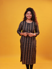 Black & Golden Striped Straight Kurti with Front Buttons