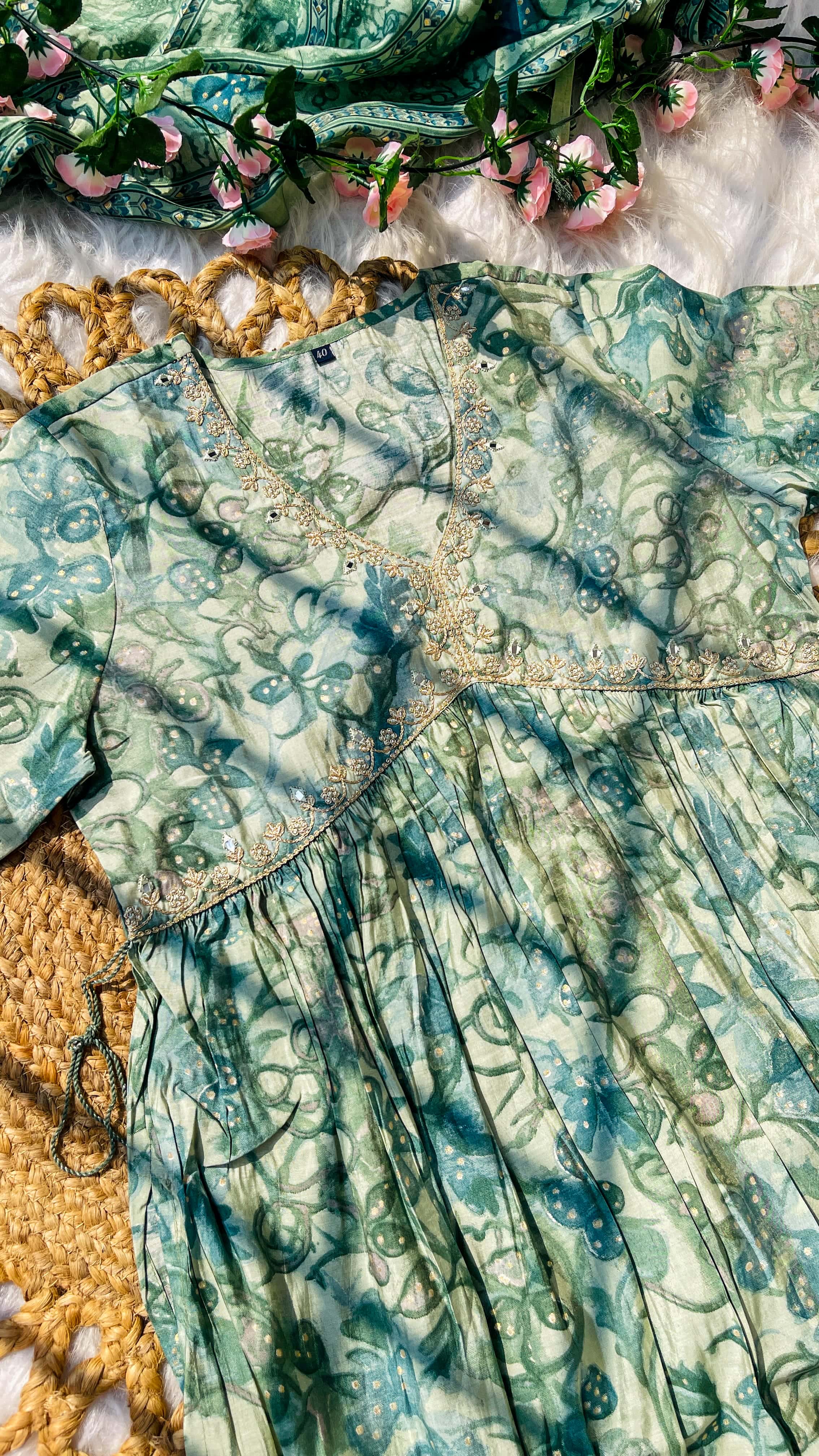 Green & gold alia cut salwar suit