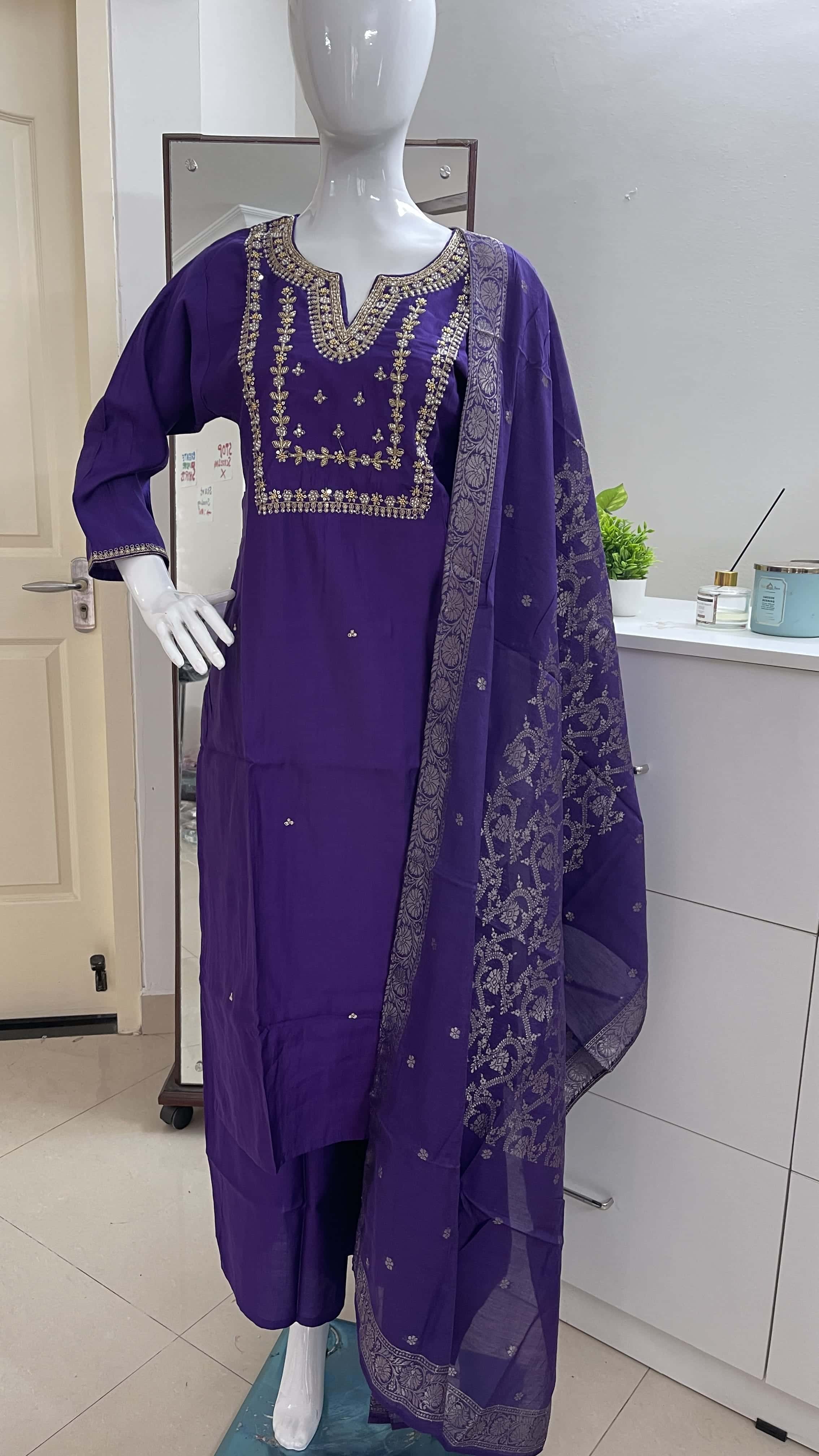 Zehnab Embroidery Violet Salwar suit