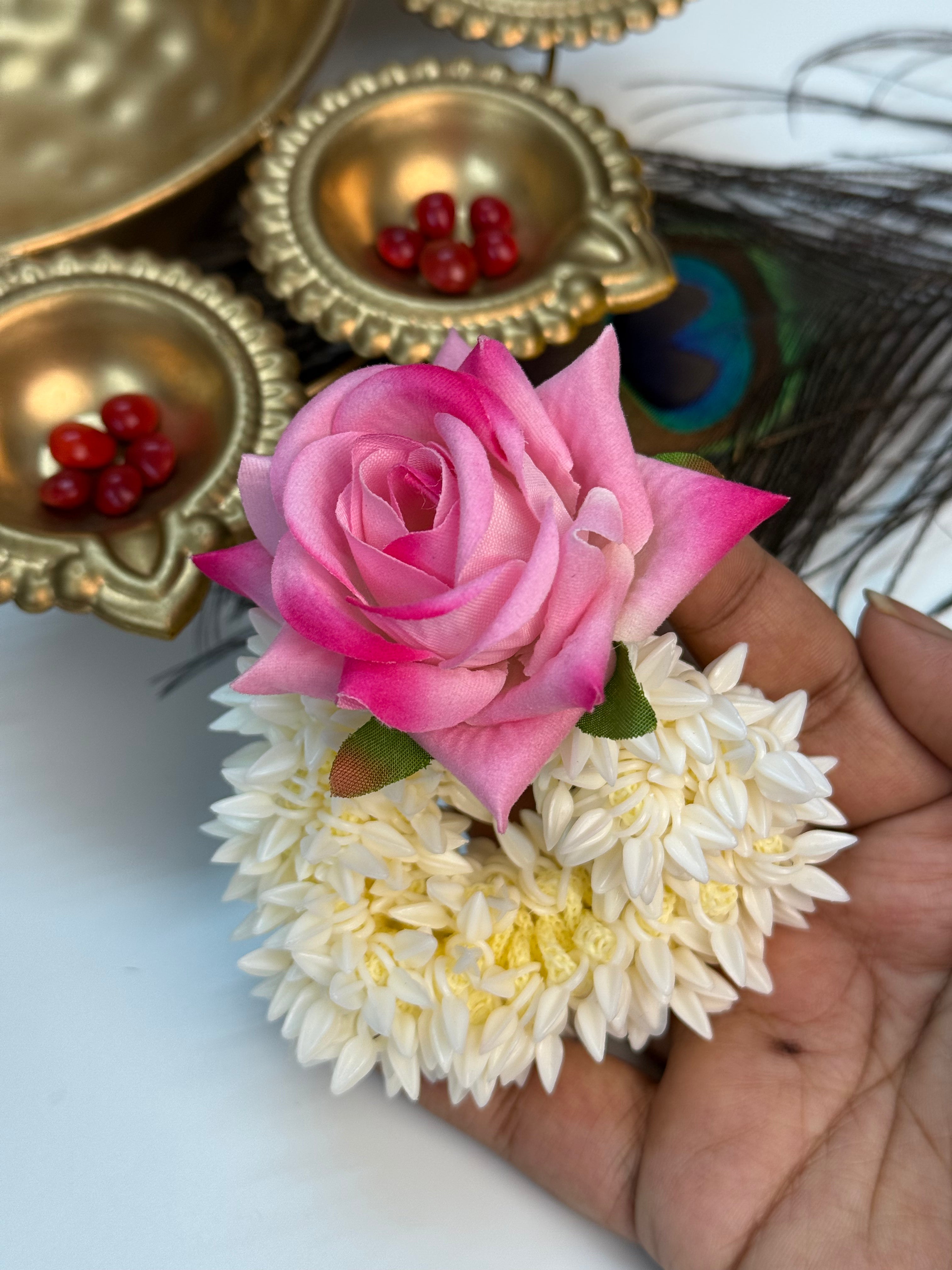 Scented Fake Jasmine Scrunchie with Pink Rose 🌸🌹