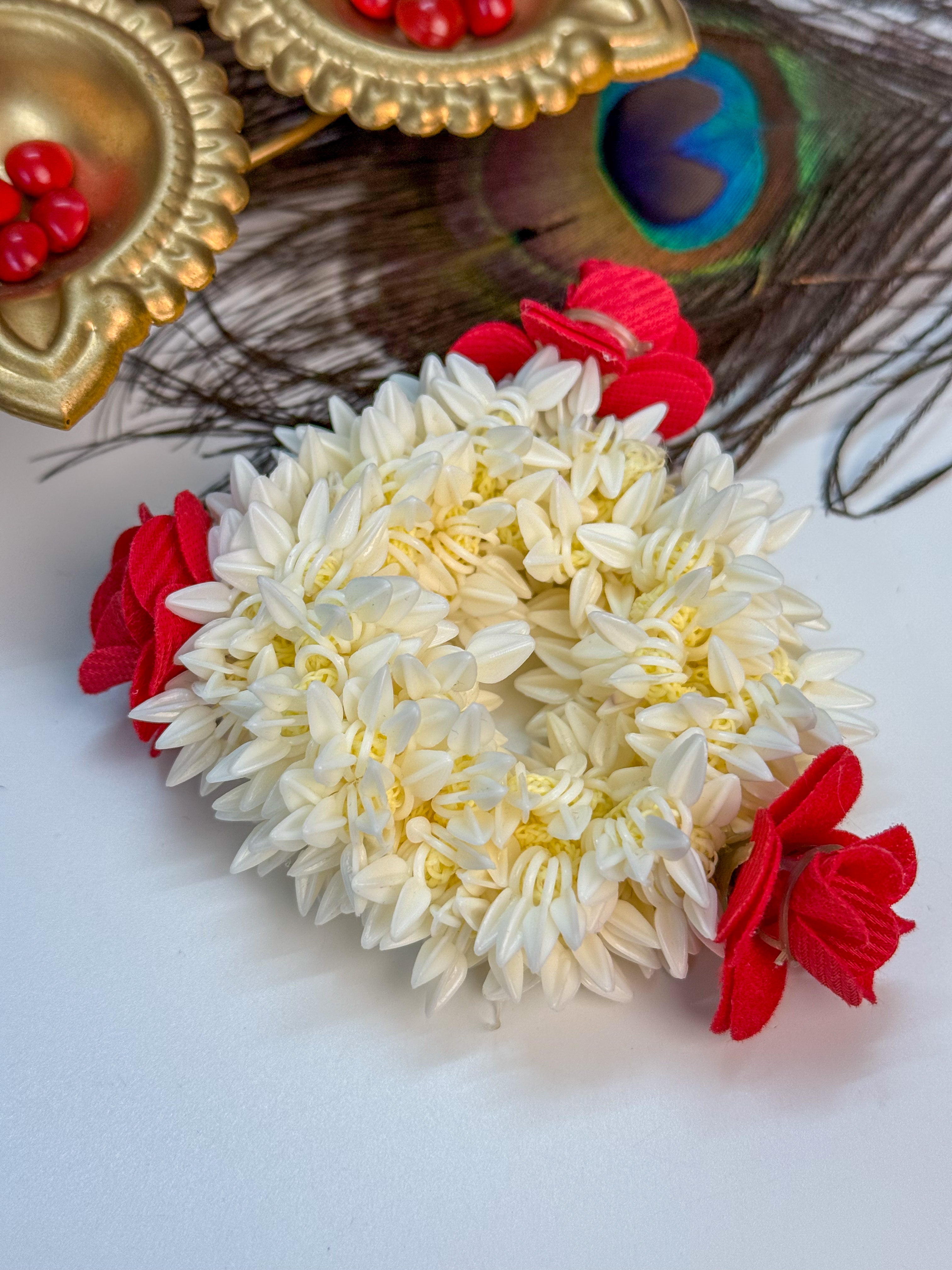 Scented Fake Jasmine Scrunchie with Red Roses 🌹🌼 SJ 02