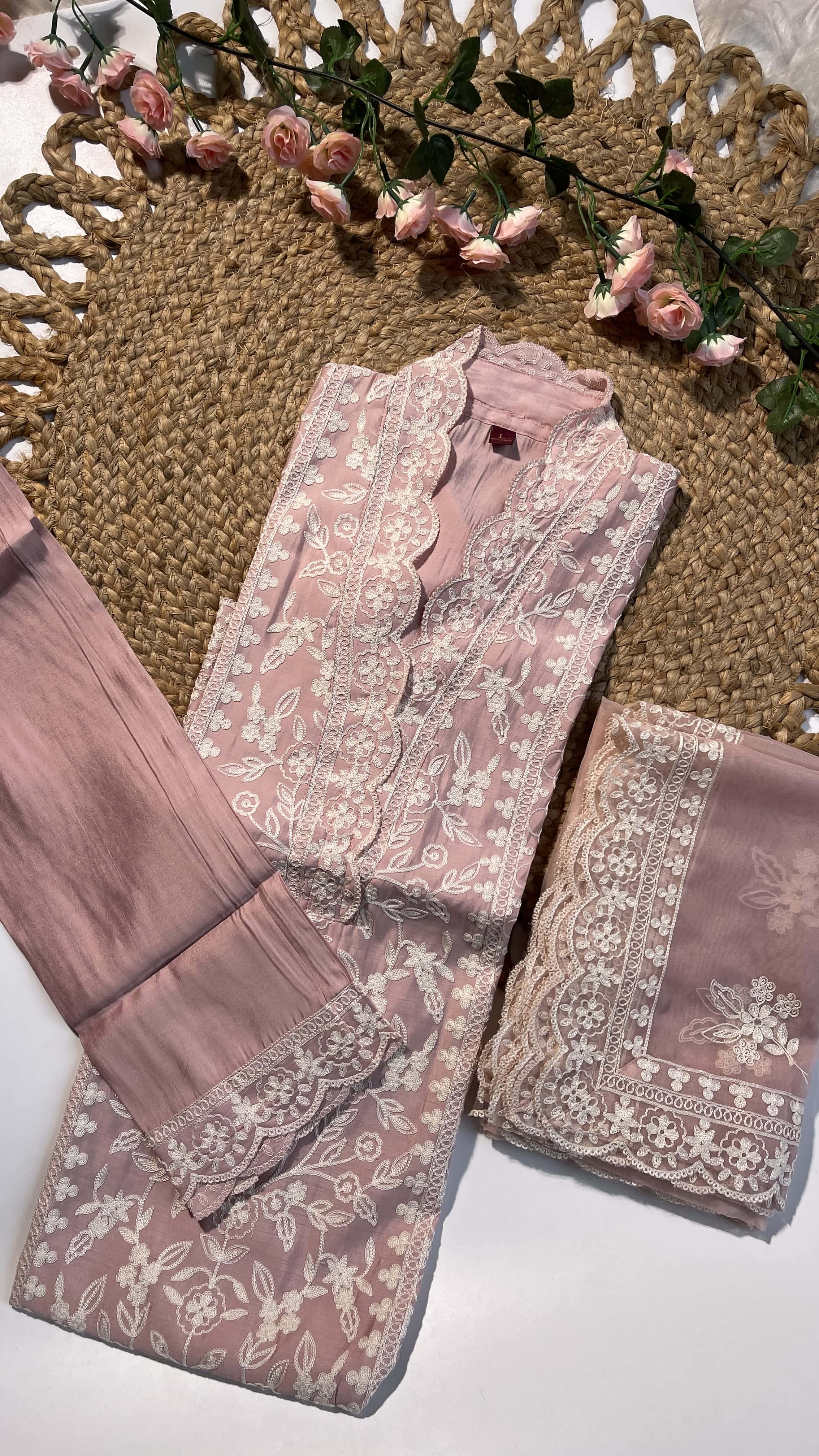 Pastel pink Karachi silk salwar suit