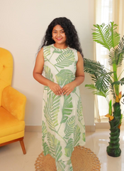 White with green leaf co-ord set- SU 336