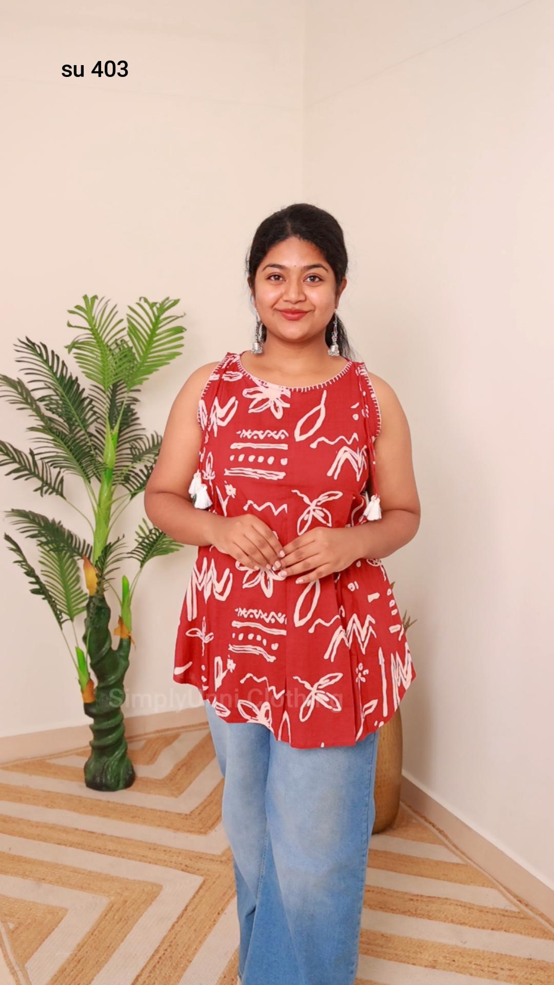 BRICK RED SHORT KURTHI WITH DAZZELS (SU 403)