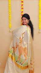 MAANVIZHI 🦌🌿 HANDPAINTED TISSUE SET SAREE (SU 786)