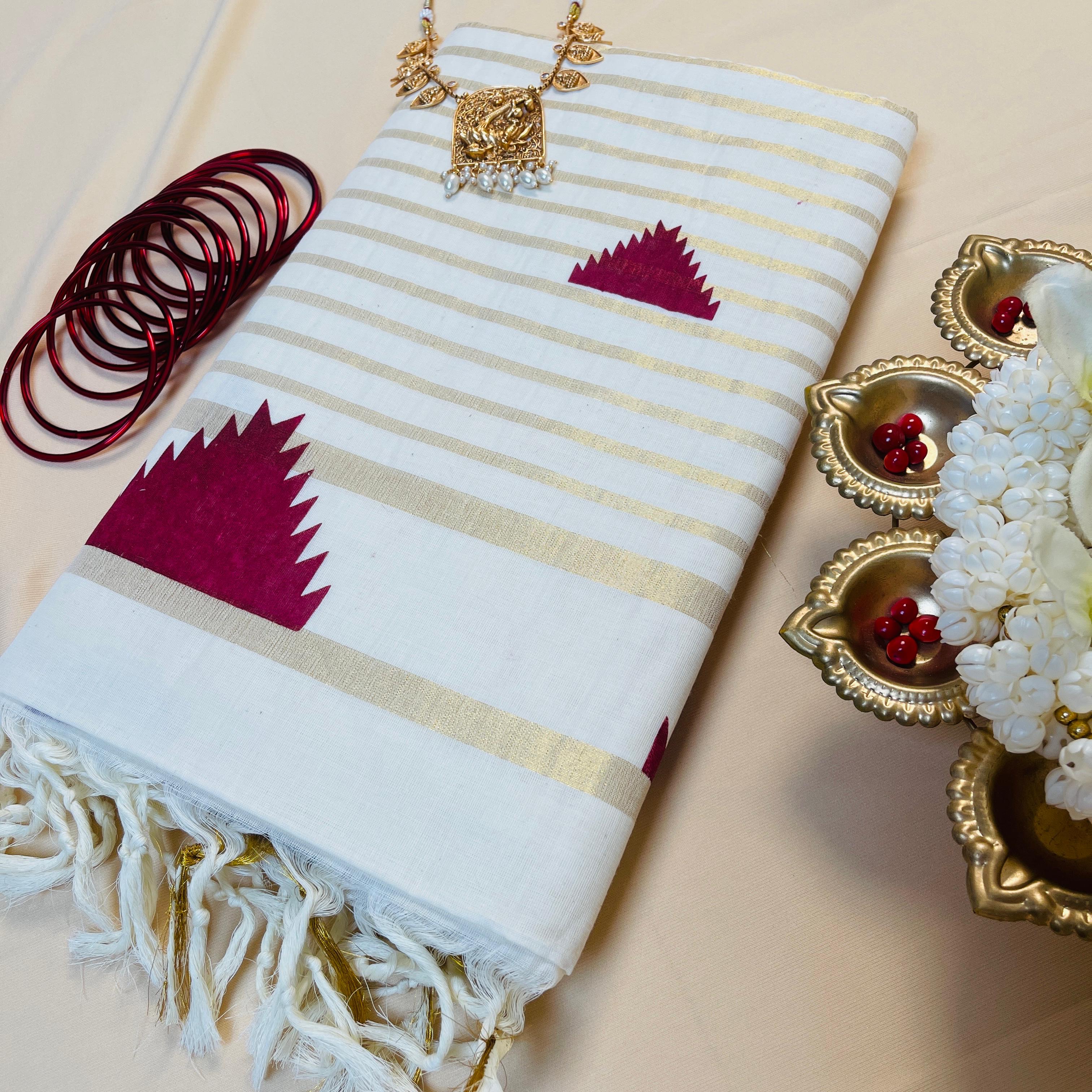 Maroon temple work saree
