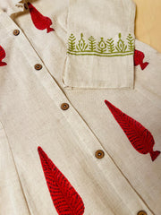 White & Red Floral Hand-Printed Dress