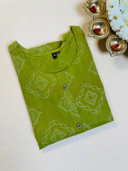 Apple Green Bandhani Print Cotton Kurti