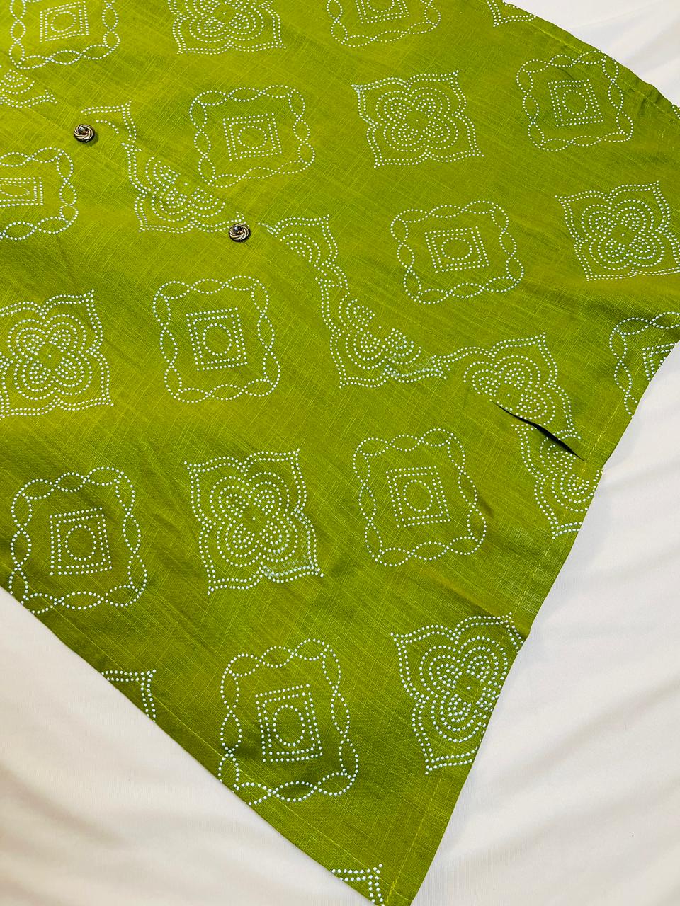 Apple Green Bandhani Print Cotton Kurti