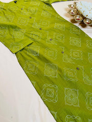 Apple Green Bandhani Print Cotton Kurti