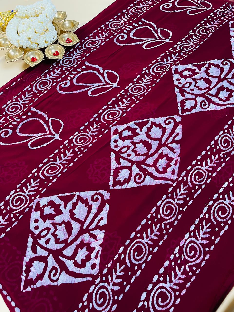 Maroon Batik Print Georgette Saree