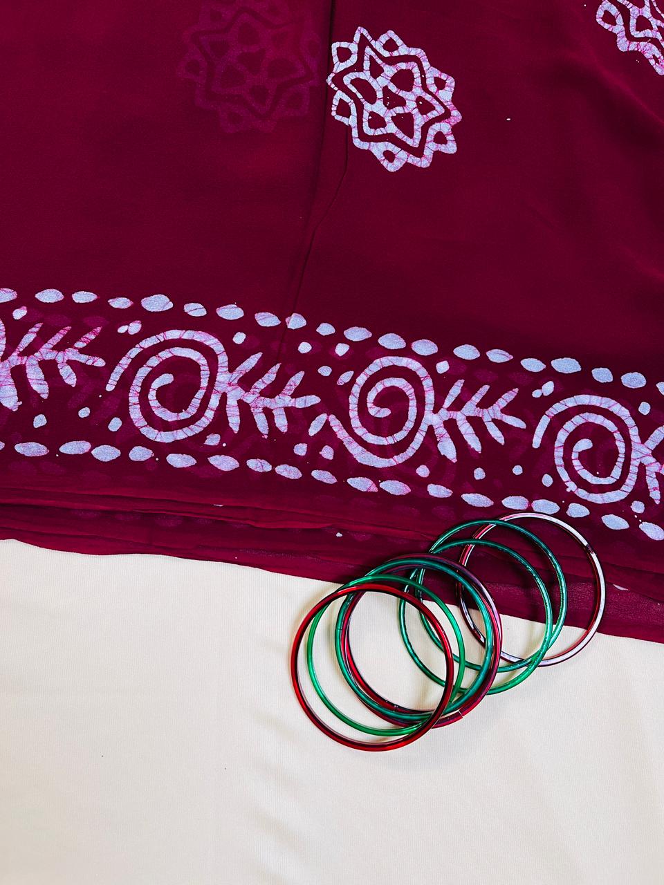 Maroon Batik Print Georgette Saree