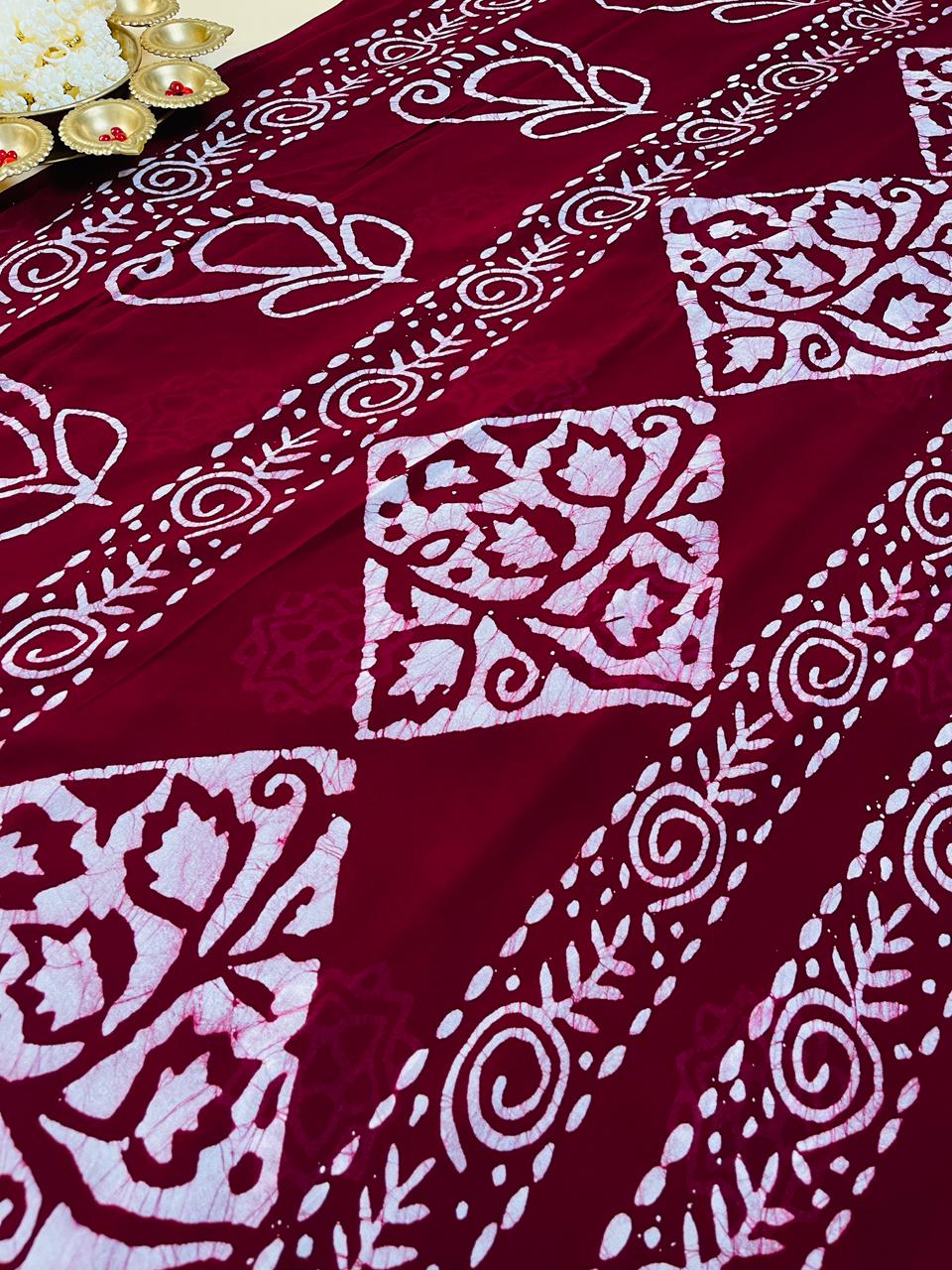 Maroon Batik Print Georgette Saree