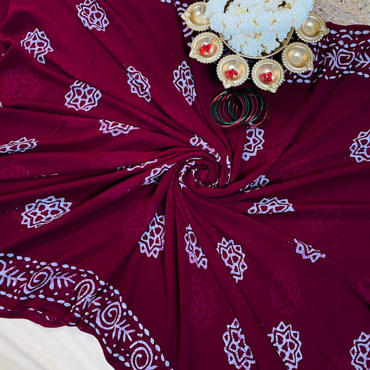 Maroon Batik Print Georgette Saree