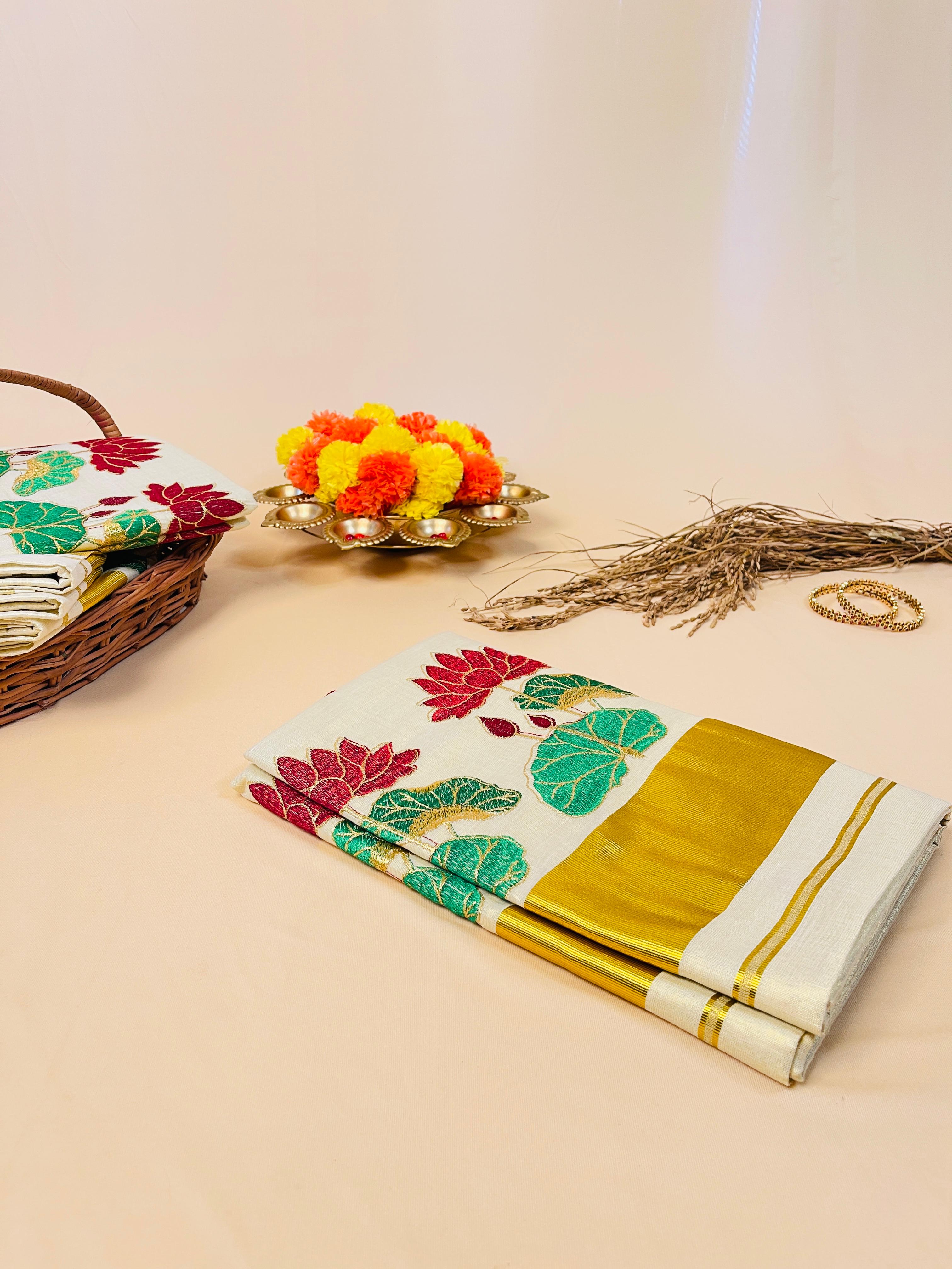 Charutha Maroon Lotus Set Saree