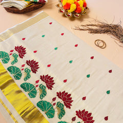 Charutha Maroon Lotus Set Saree