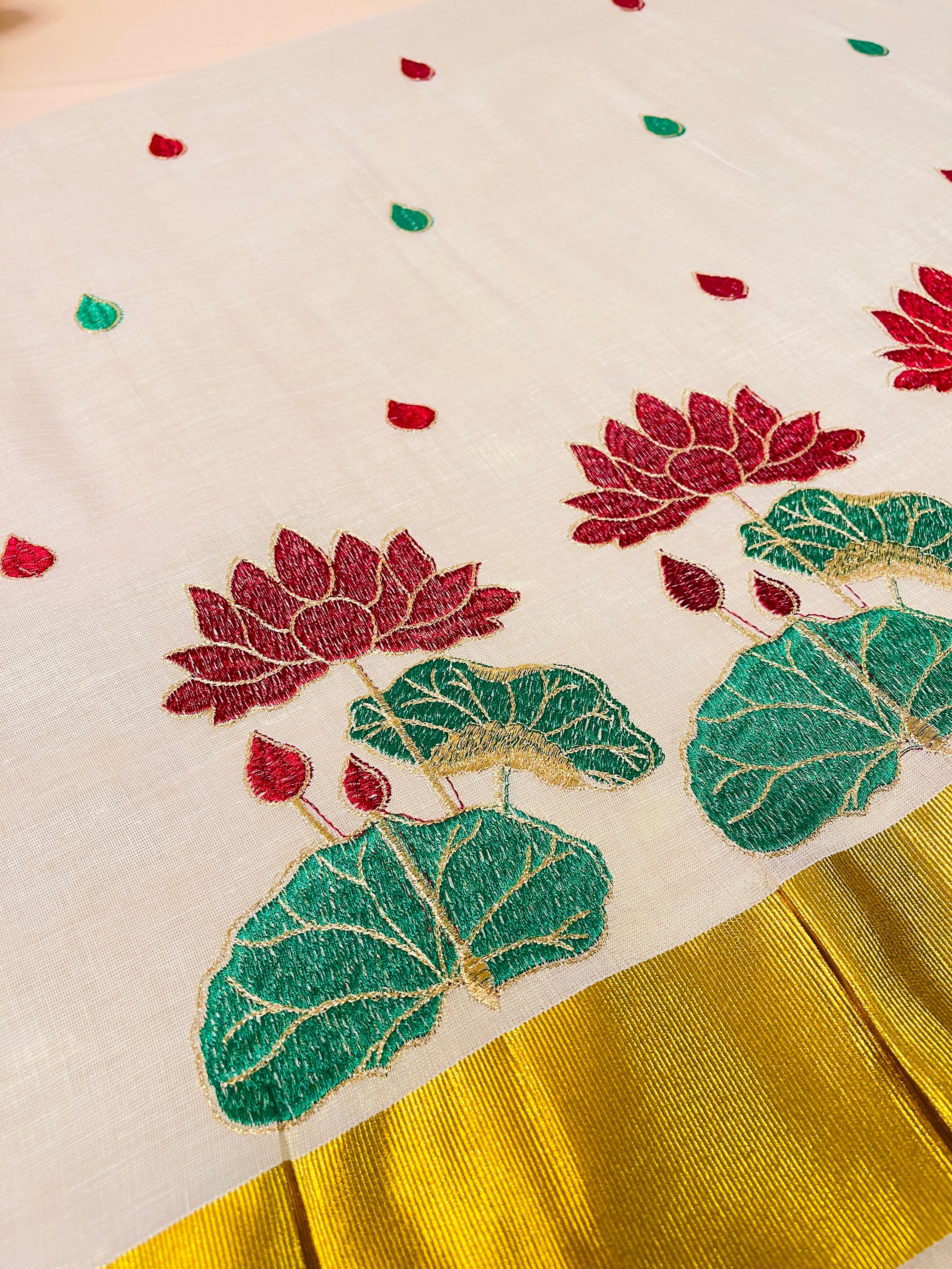 Charutha Maroon Lotus Set Saree